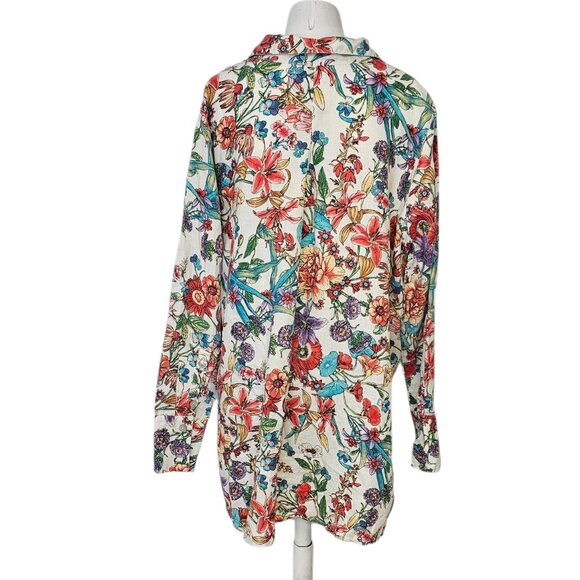 Neiman Marcus Womens 100% Linen Button Front Shirt, Floral, Tropical, Size XL - Picture 4 of 10